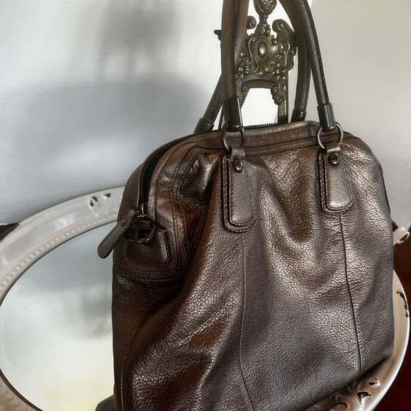 Authentic Coach Kristin Leather Top Zip Metallic Bronze Tote Bag NO STRAP - Picture 8 of 11